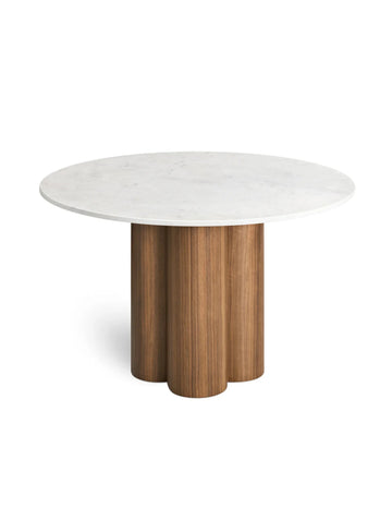 4/4 Carrara marble top round dining table with wood base