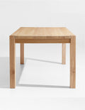 rectangular solid white oak dining table angled view