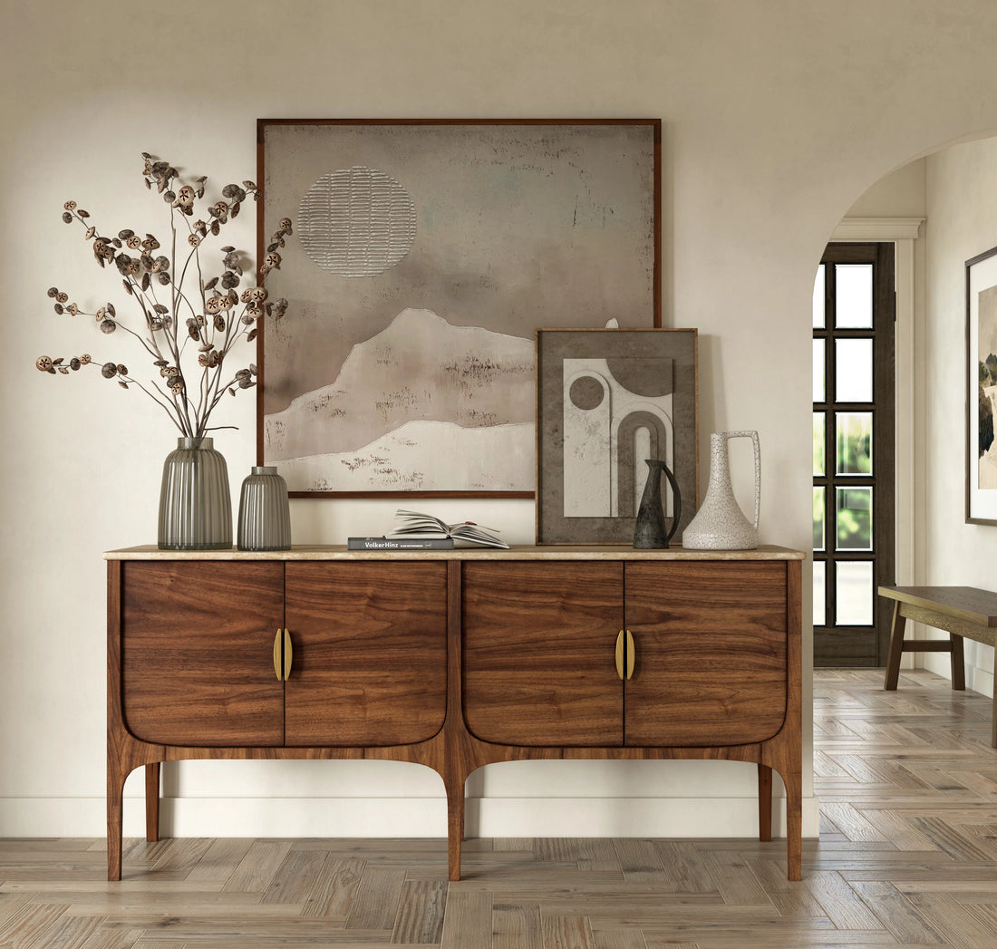 Fontaine Walnut and Travertine Buffet