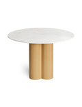 Carrara marble top round dining table with white oak base