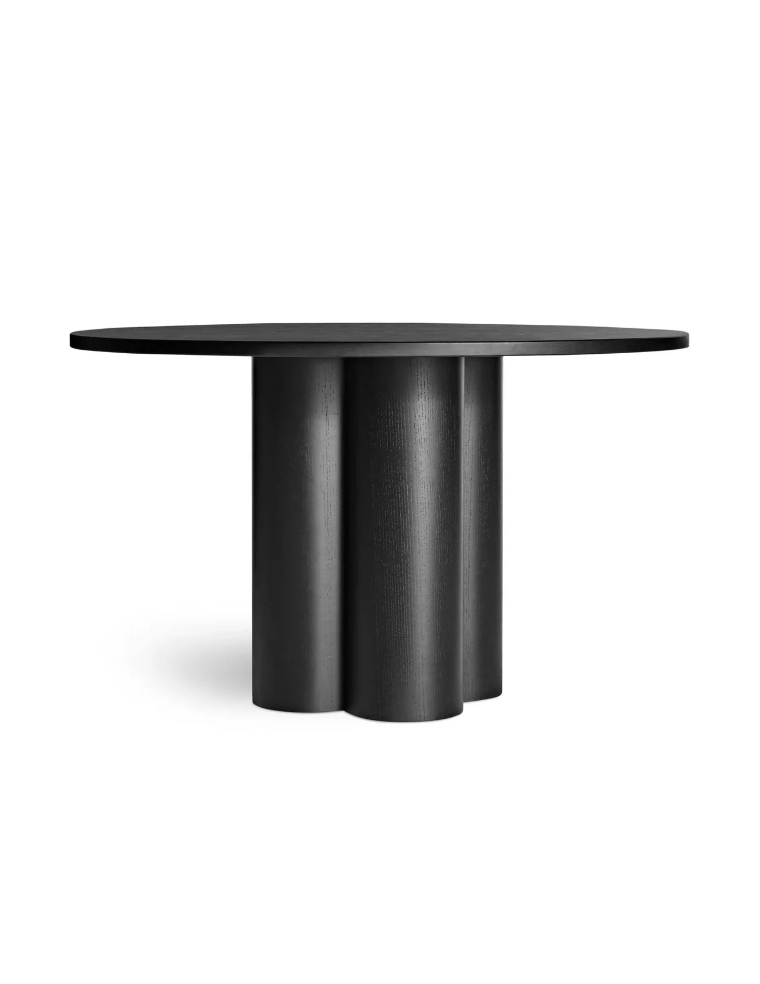 4/4 wooden round dining table black ash finish front view