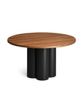 Round wooden dining table walnut top and black ash base