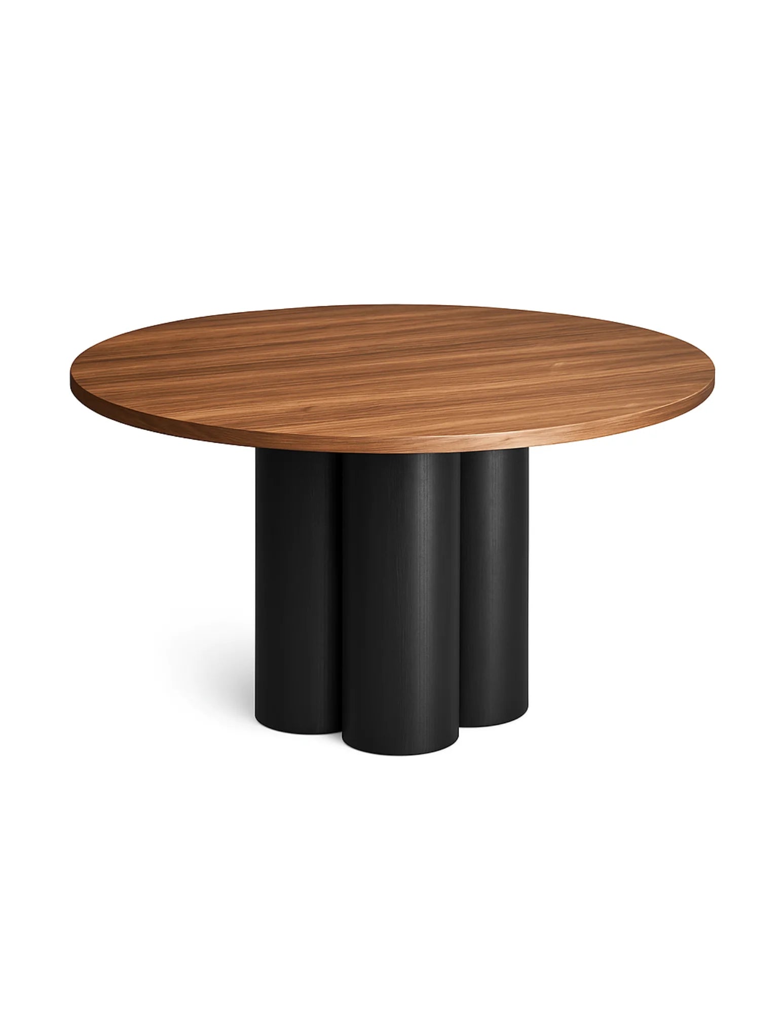 Round wooden dining table walnut top and black ash base